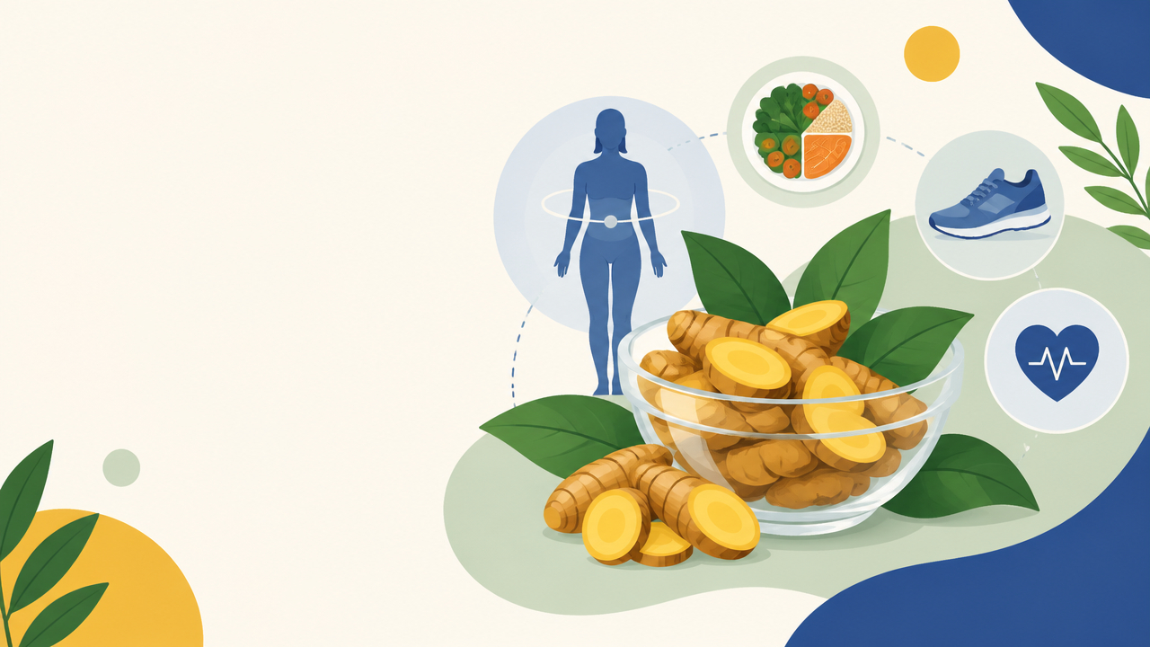 Ilustração de berberina de origem vegetal junto a símbolos de alimentação equilibrada e cuidado metabólico