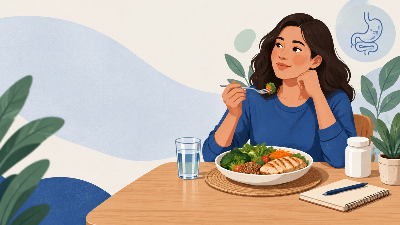 Pessoa fazendo uma refeição equilibrada e observando os sinais de fome e saciedade